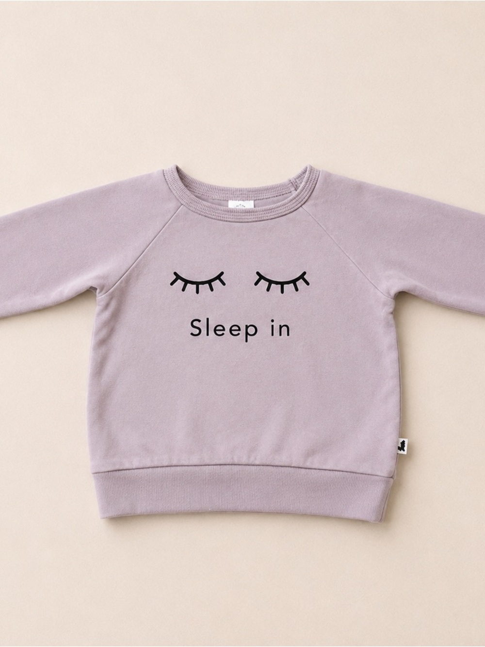 Little & Lively Lilac "Sleep In" Crewneck Sweatshirt with Closed Eyes Graphic